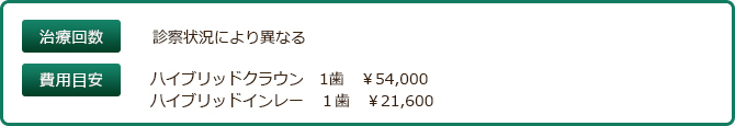 ハイブリッドクラウン　１歯　￥52,500　ハイブリッドインレー　１歯　￥21,000